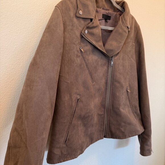 Uniqlo Women's Faux Suede Moto Jacket Stone Brown Size‎ L Stylish Casual Coat - Picture 3 of 12